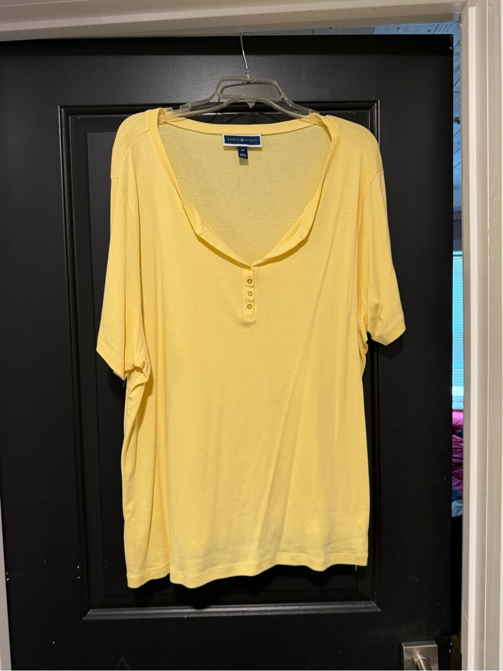 Karen Scott Pale Yellow Short-Sleeve Henley Tee